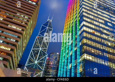 Hong Kong skyline at dusk, Central business and financial district, Bank of China building, Hong Kong Island, China Stock Photo