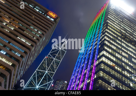 Hong Kong skyline at dusk, Central business and financial district, Bank of China building, Hong Kong Island, China Stock Photo