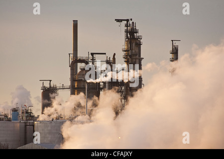 Oil refinery and clouds of steam, Edmonton, Alberta, Canada. Stock Photo