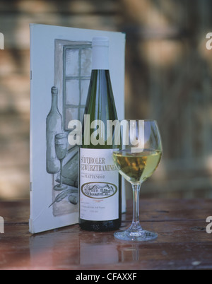 Still: South Tyrol white wine, wine bottle with glass Stock Photo