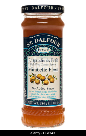 Jar of Mirabelle plum jam from St Dalfour Stock Photo