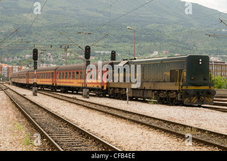 Old train on the railway. Stock Photo