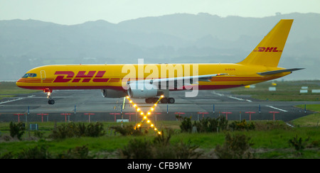 DHL Boeing 757 Cargo aircraft, Auckland Airport, New Zealand Stock Photo