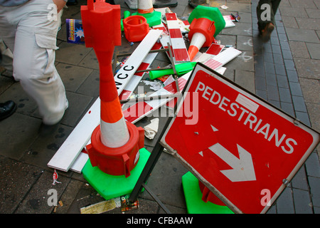 Road works blocking pedestrian path Stock Photo