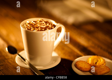 Hot Chocolate with Whipped Cream and Cookies Stock Photo