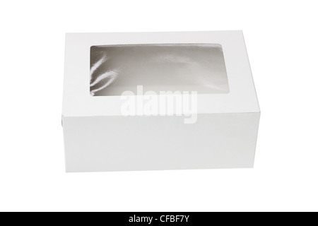 Closed Paper Gift Box with Transparent Top on White Background Stock Photo