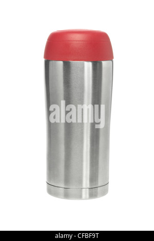 Closed Thermos Flask on White Background Stock Photo