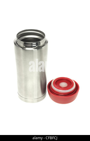 Open Thermos Flask on white Background Stock Photo