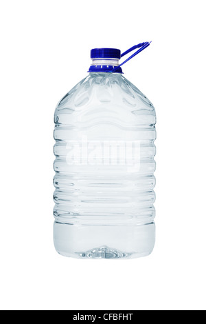 Large Plastic Container of Water with Handle on White Background Stock Photo