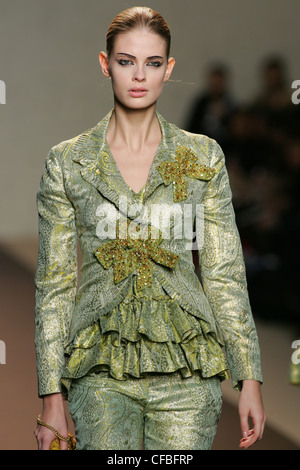 Anna Molinari Milan Ready to Wear Autumn Winter Printed trouser suit with sequin corsage Stock Photo