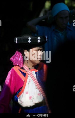 An ethnic Lisu women is attending a traditional dance ceremony in Pai, Northern Thailand. Stock Photo