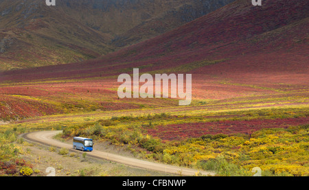 Tour bus, Dempster Highway, Tombstone Territorial Park, Yukon Territory, Canada Stock Photo