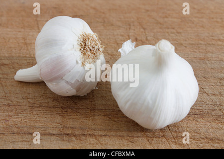 Fresh garlic on a wooden background Stock Photo