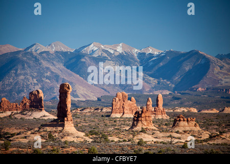 USA, United States, America, Utah, Arches, National Park, La Sal, Mountains, adventure, dry, erosion, formation, geology, mounta Stock Photo