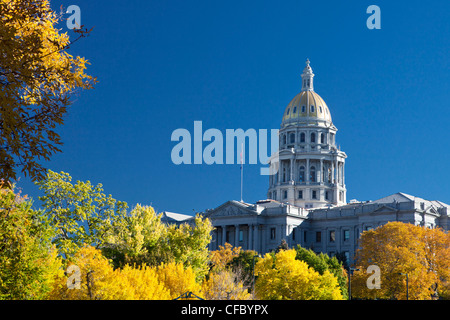 USA, United States, America, Colorado, Denver, City, State Capitol, Autumn, capitol, colours, dome, morning, park Stock Photo