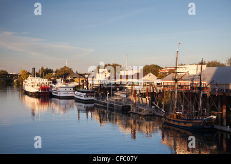 USA, United States, America, California, Sacramento, City, river, waterfront, boat, boats, quite, river, riverfront, skyline, Stock Photo