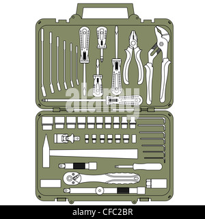 set of different tools in a box Stock Photo