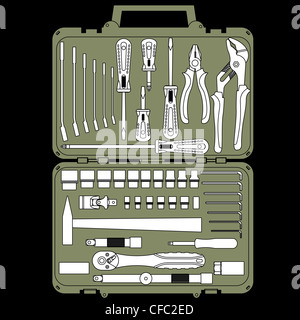 set of different tools in a box Stock Photo