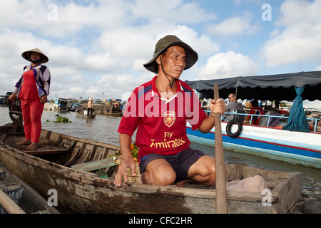 Traders on a floating market at Cai Rang, (Can Tho) Vietnam Stock Photo