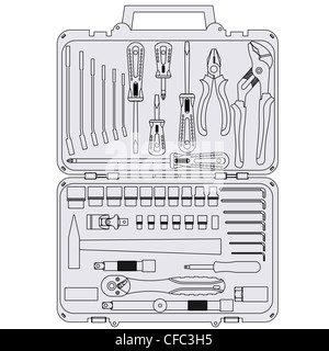 set of different tools in a box Stock Photo