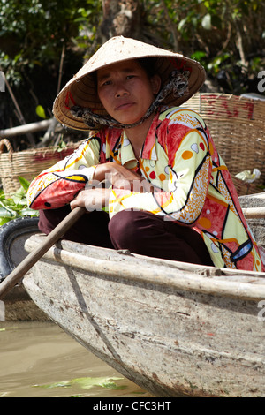 Trader at a floating market at Phong Dien, (Can Tho) Vietnam Stock Photo