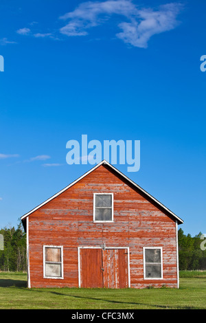 Abandoned red barn in the historic Icelandic settlement of Hecla Village, Hecla Island Provincial Park, Manitoba, Canada. Stock Photo