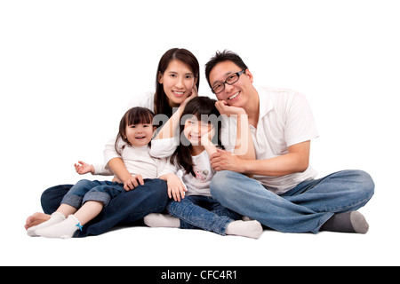 asian family isolated on white Stock Photo