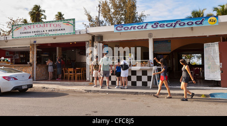 LUQUILLO, PUERTO RICO - Kiosk restaurants with typical fried snack