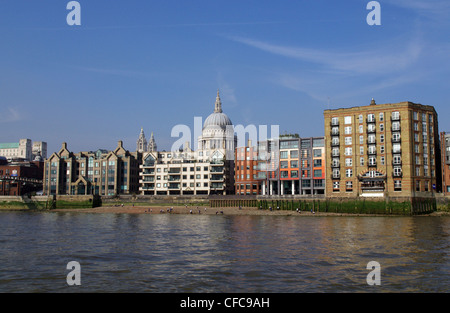 View of St. Paul's Cathedral from river Thames - London, UK Stock Photo