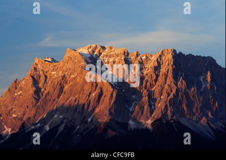 Zugspitze and Schneefernerkopf in the evening light, Wetterstein range, Ehrwald, Tyrol, Austria, Europe Stock Photo