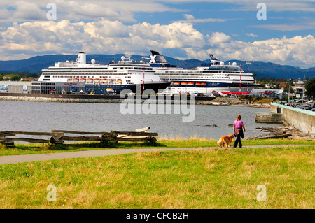 Walking along Dallas Road two cruise ships Stock Photo