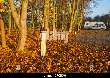 caravanning, caravan, autumn, leaves, colours Stock Photo