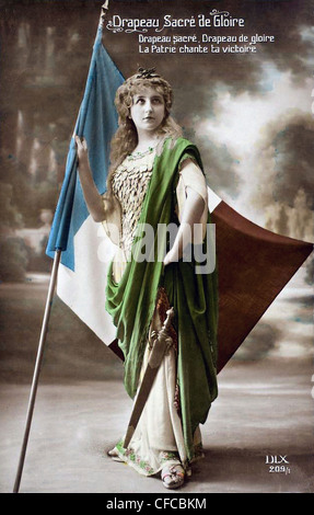 The holy flag of glory, woman, postcard, flag, France, 1915, World War I, War, World War, Europe, 1914-1918, Stock Photo