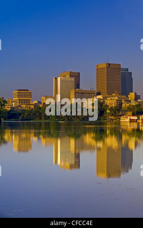 view Winnipeg along Red River showing skyline new Stock Photo