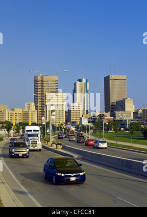 Water and Pioneer Avenues- leading in and out of downtown area, Winnipeg, Manitoba, Canada Stock Photo