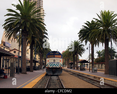 Train at Santa Fe station depot, San Diego, California, USA Stock Photo