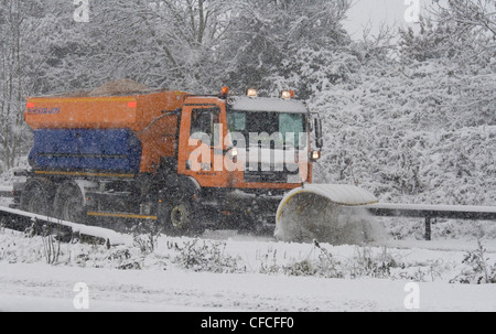 A snow plough on the M4 Berkshire UK Stock Photo