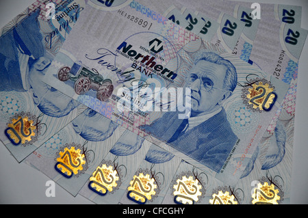 Northern Bank £20 notes. Issued by the Northern Bank in Belfast, Northern Ireland. Stock Photo