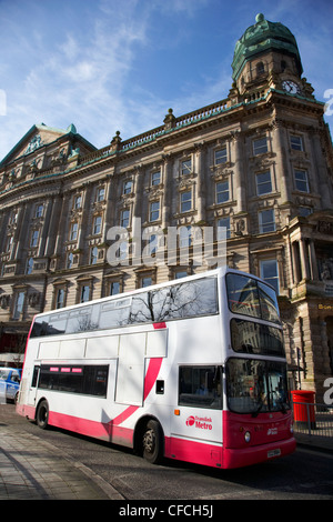 belfast metro citybus double deck bus on donegal square west in front of the scottish provident institution building Belfast Stock Photo