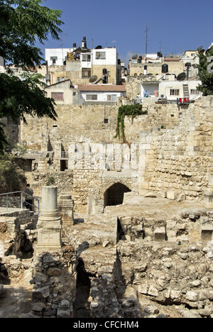 The ruins of the Pool of Bethesda in the Muslim Quarter of the Old City in Jerusalem. It is close to the Sheep Gate. Stock Photo