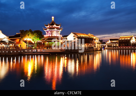 China，lake，Bungalow，travel，Town，house，Asia，river，Lamp，old，Jiangsu Province，water，Water Surface，The Villages，scenics，Lamp， Stock Photo