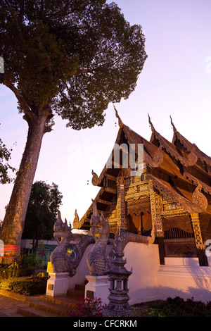 Temple building Viharn Luang in the evening light, Wat Chedi Luang, Chiang Mai, Thailand, Asia Stock Photo