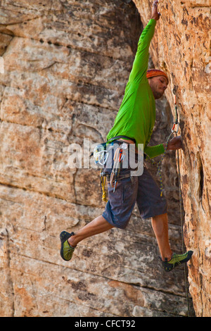 A male climber sport climbing in Red Rocks, Las Vegas, Nevada, United States of America Stock Photo