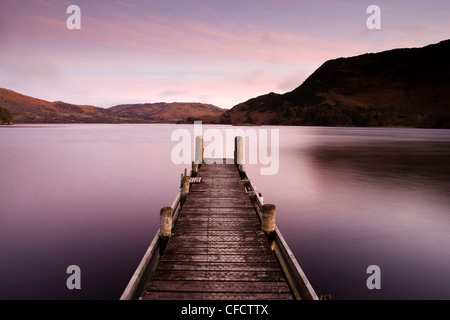 Jetty on Ullswater at dawn, Glenridding Village, Lake District National Park, Cumbria, England, United Kingdom, Europe Stock Photo