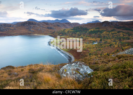 View over Gruinard Bay at dusk, near Mellon Udrigle, Wester Ross, Highlands, Scotland, United Kingdom, Europe Stock Photo