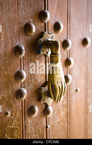 Brass Hand of Fatima door knocker, a popular symbol in Southern Morocco, Merzouga, Morocco, North Africa, Africa Stock Photo