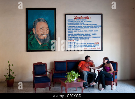 Government reception in agricultural co-op, Holguin, Cuba Stock Photo