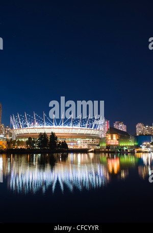 City skyline with new retractable roof on BC Place Stadium, False Creek, Vancouver, British Columbia, Canada Stock Photo