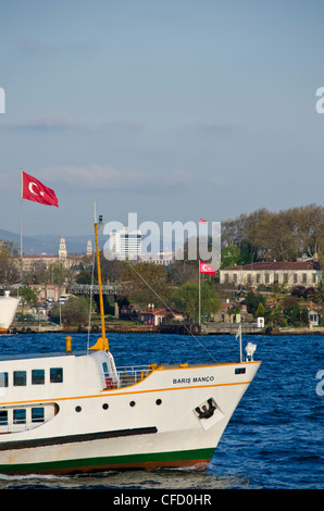 Busy waterways on the Golden Horn looking towards the Bosphorus, Istanbul, Turkey. Stock Photo