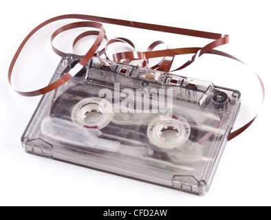 Old broken cassette isolated on white Stock Photo